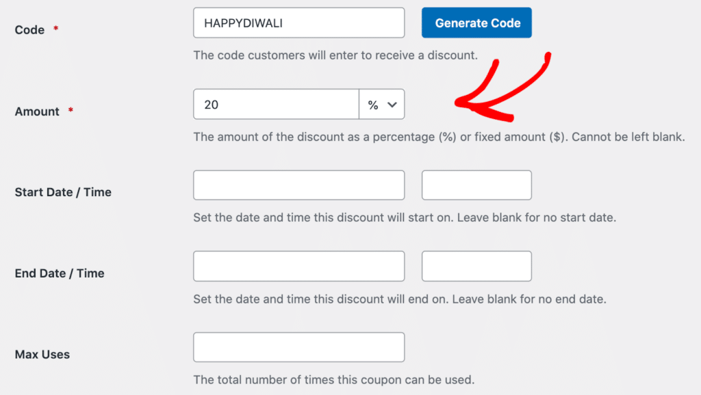 Setting the coupon amount