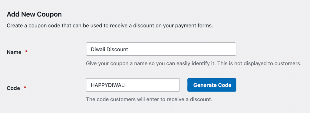 Creating a new coupon code