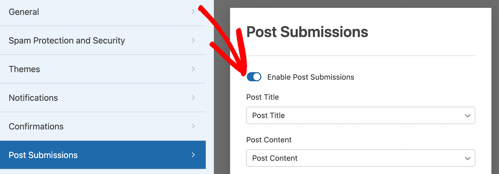 Use the toggle to enable post submissions. 