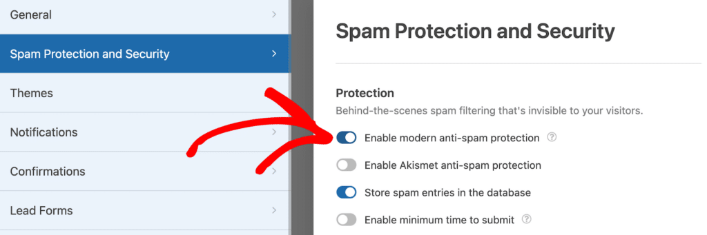 Enable WPForms modern anti-spam protection.