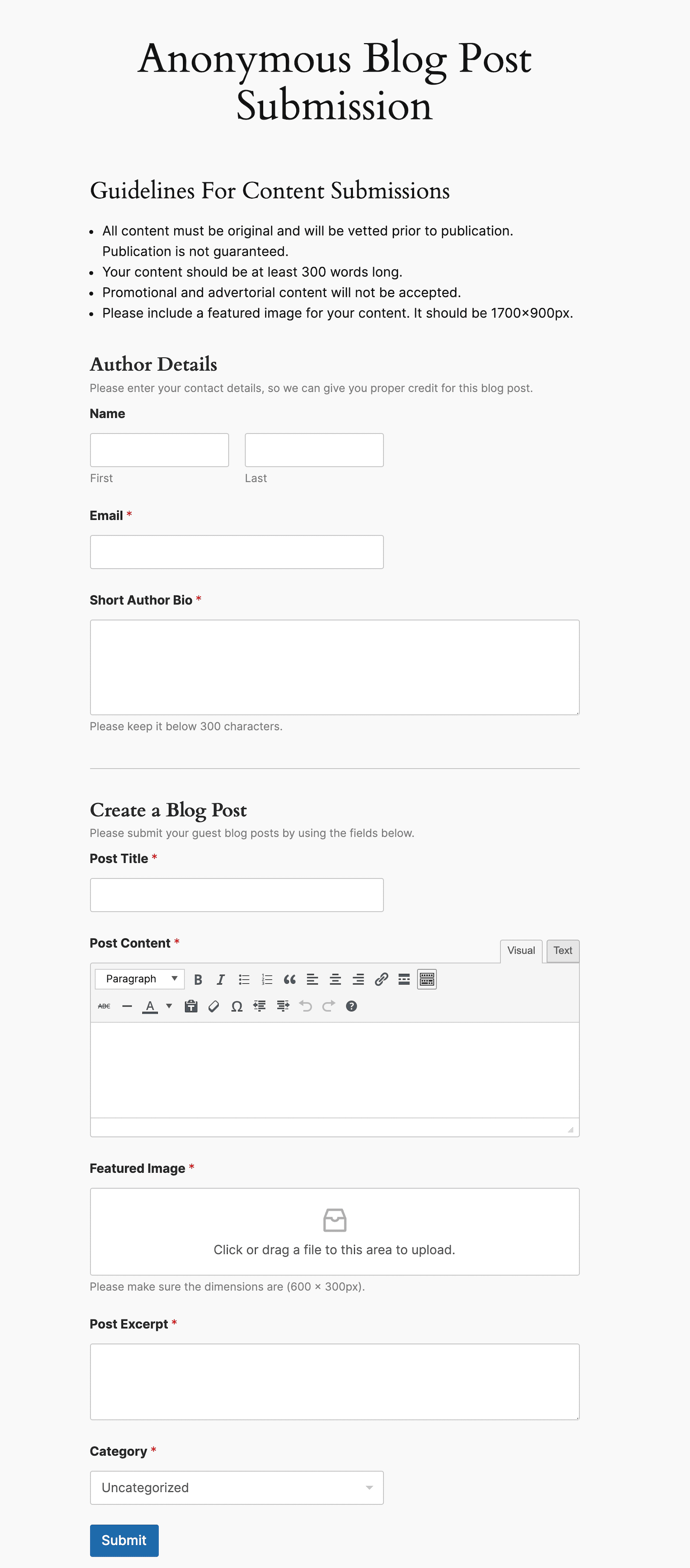 Form embedded on an anonymous posting site. 