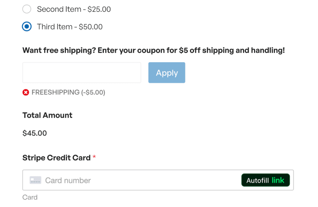 Applying a free shipping coupon