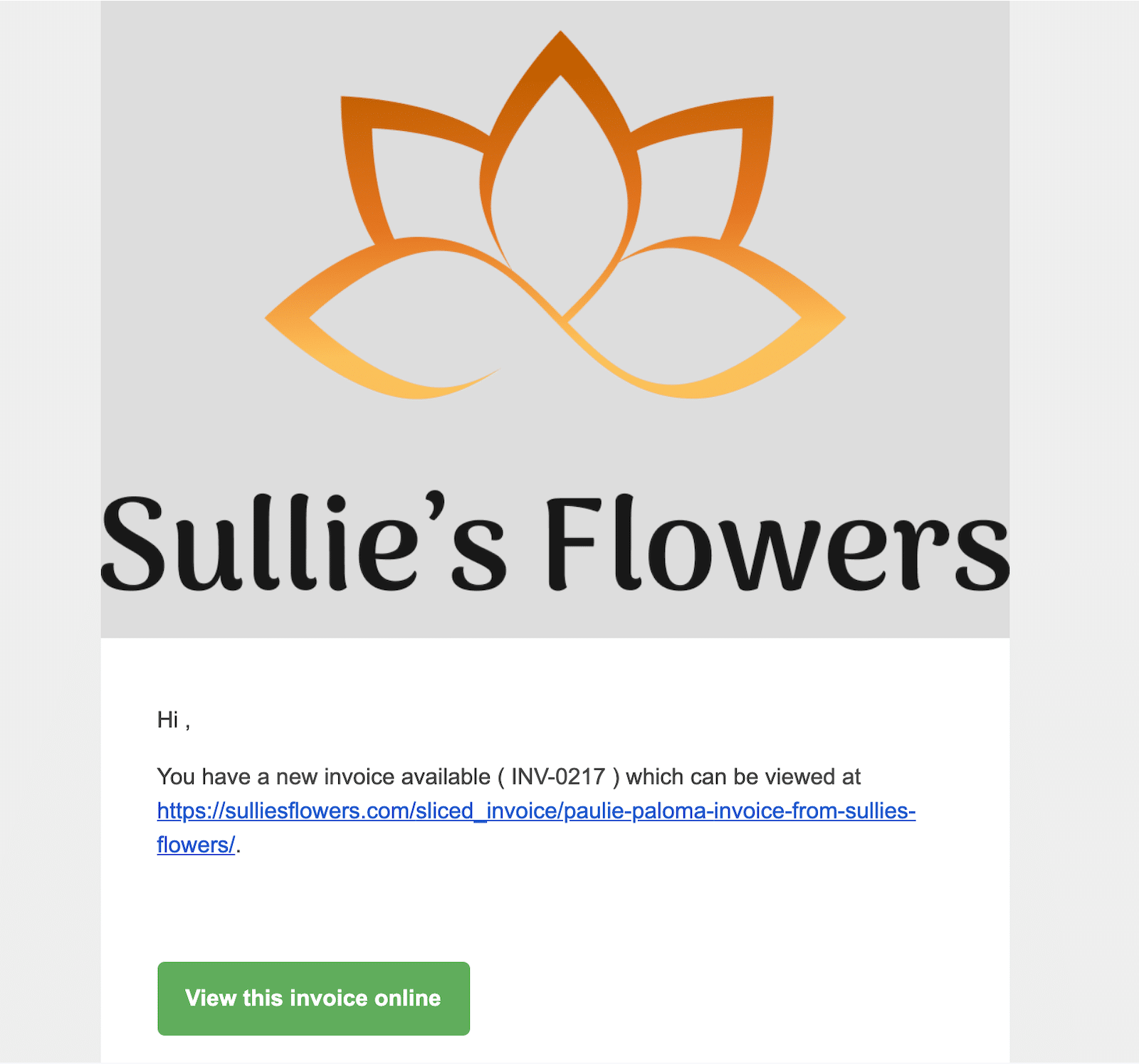 An example of an invoice email sent with Sliced.