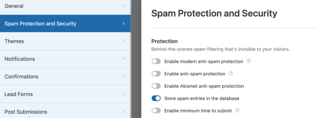 An example of anti-spam options in WPForms