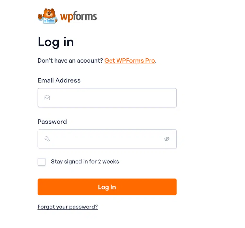 Página de inicio de sesión de WPForms