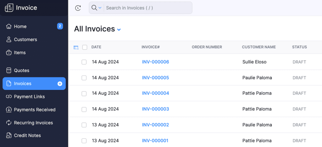 View invoices in your Zoho Invoice account.