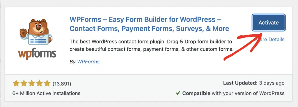 activate wpforms lite
