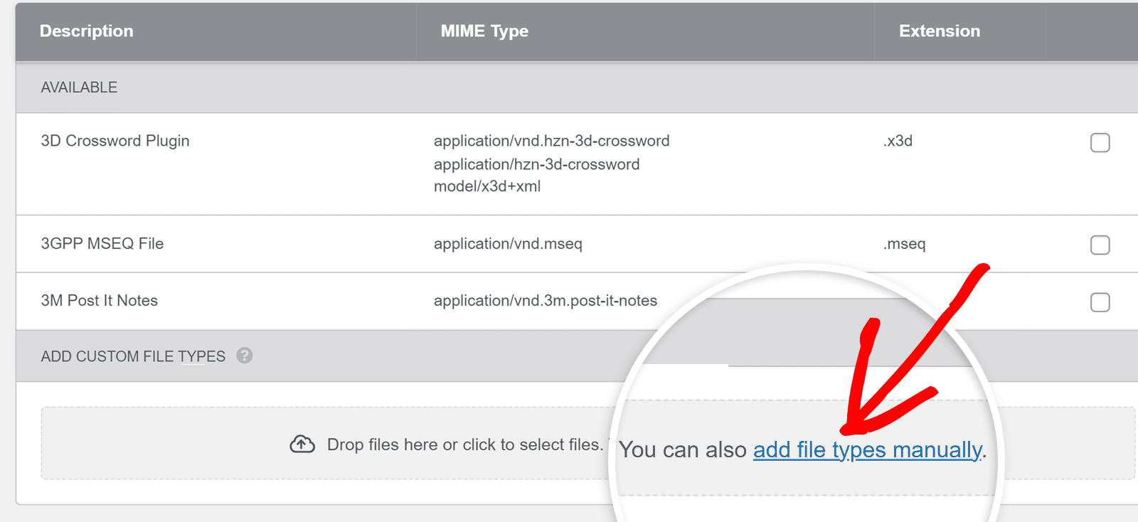 Add file types manually