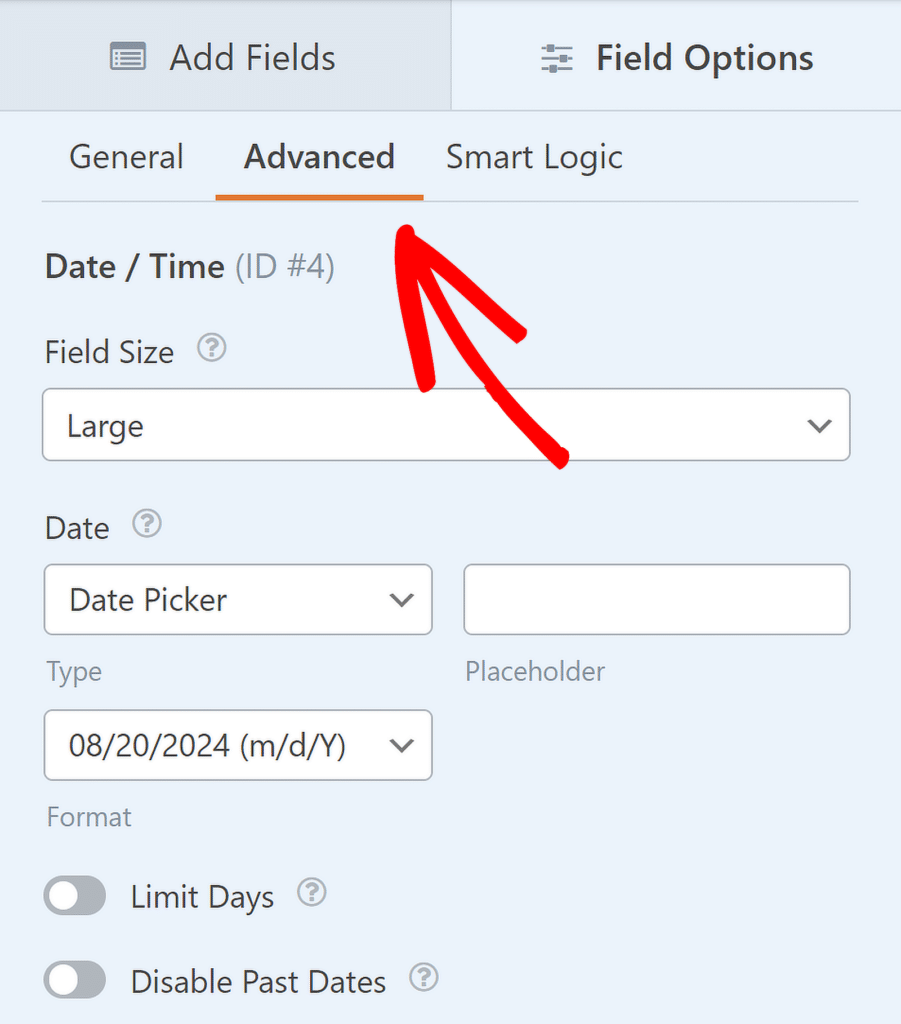 date advanced tab