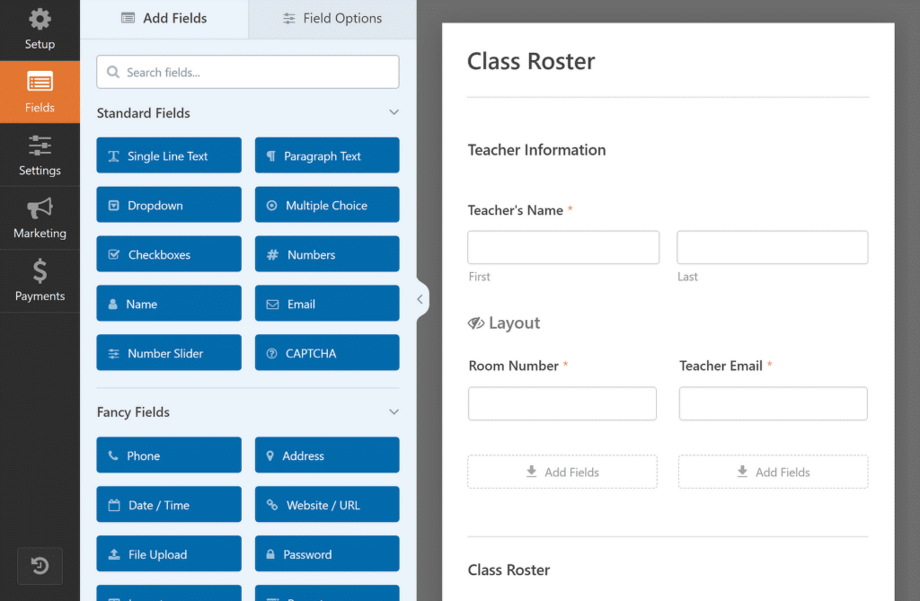 edit the class roster template