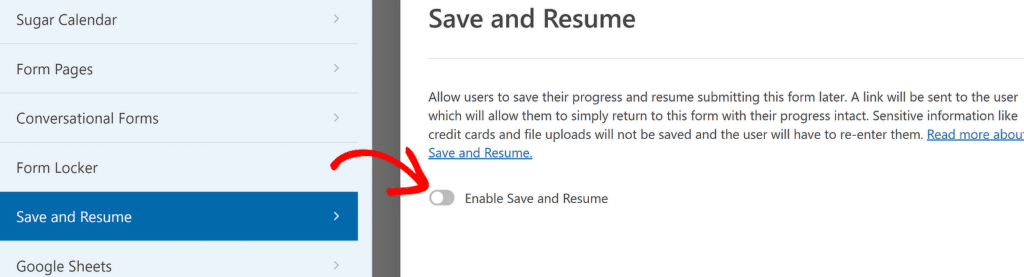 Enable Save and Resume