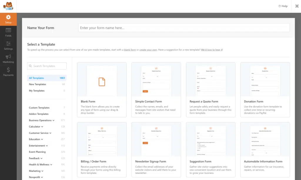 pre-made form templates