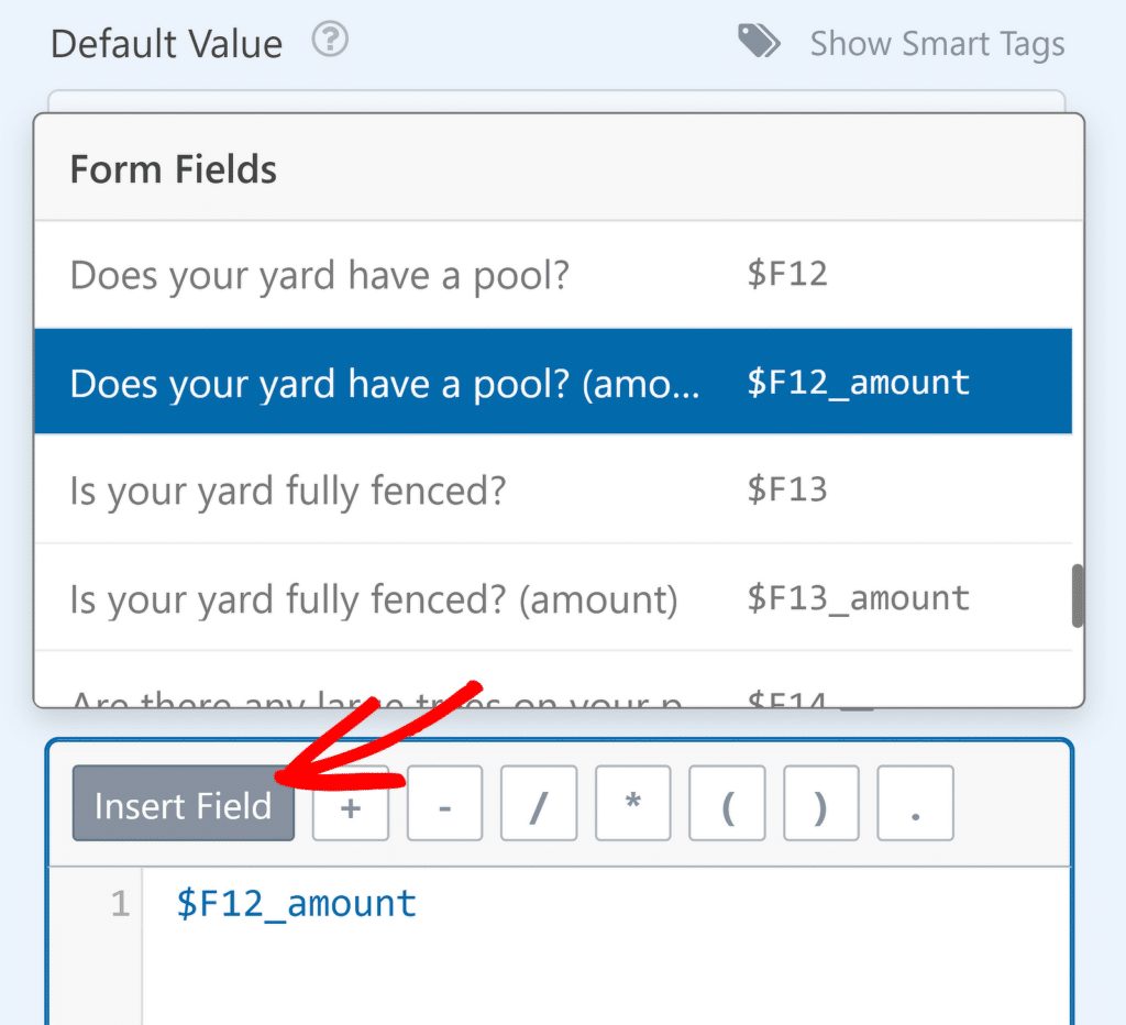 Insert fields in formula