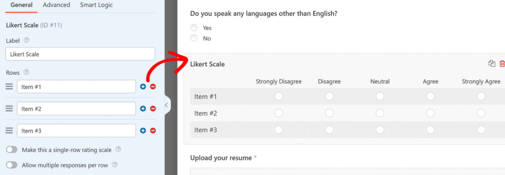 Likert-Skala-Feldoptionen - WPForms