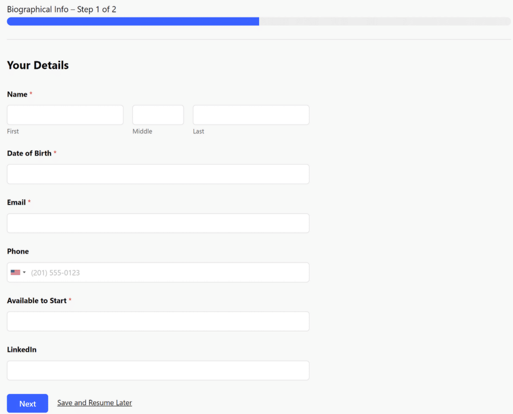 Multi-page application form