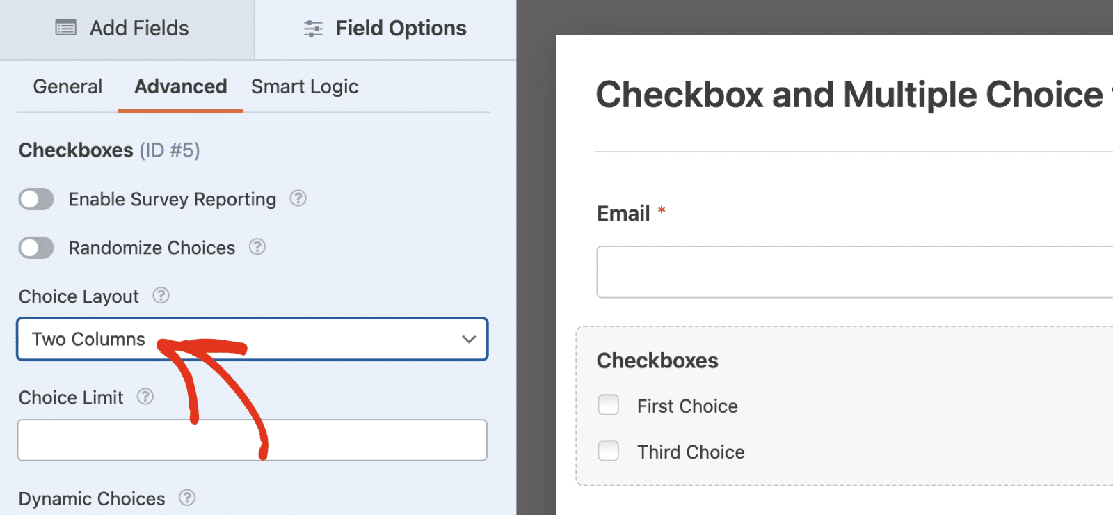 Select two columns layout