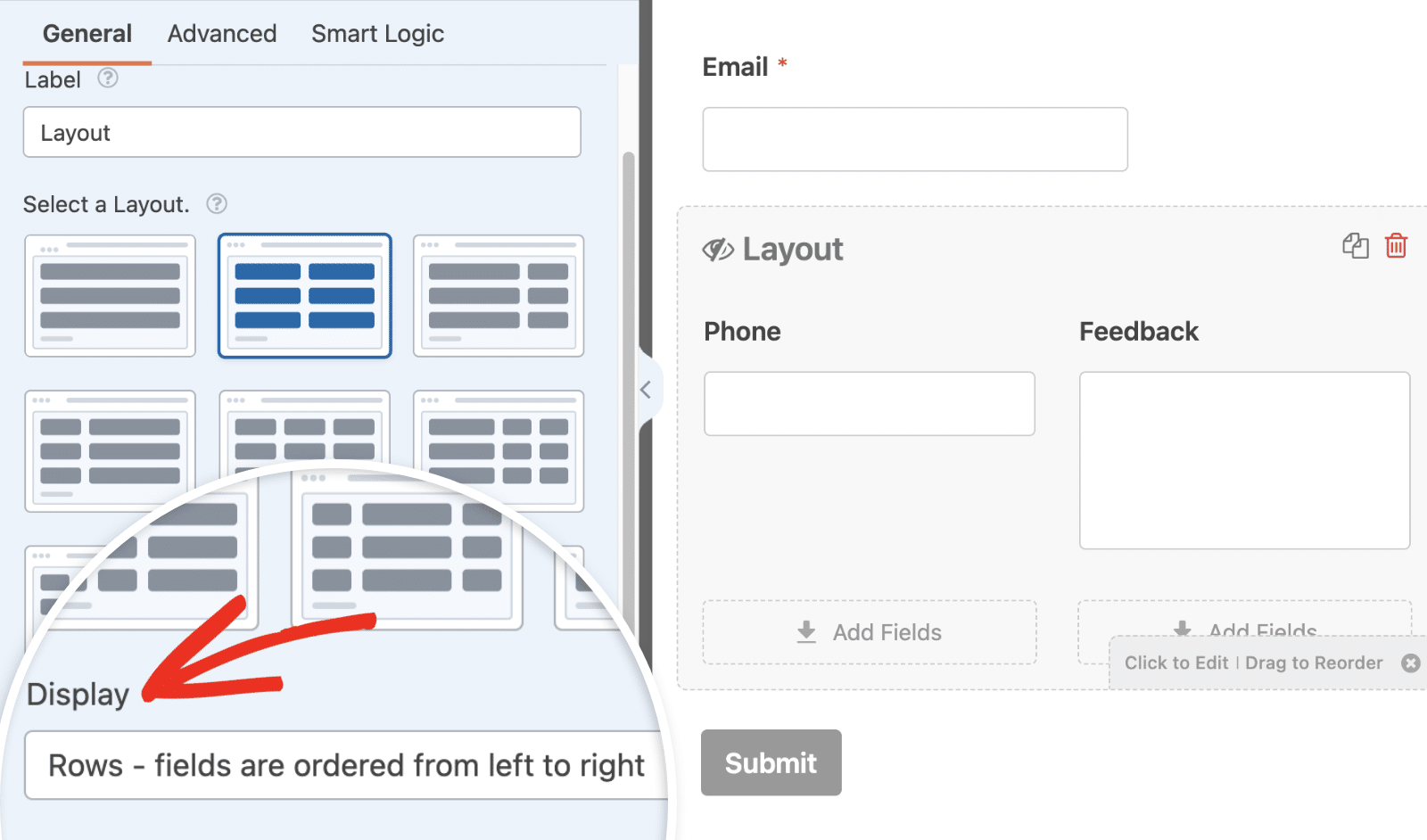 Layout display order