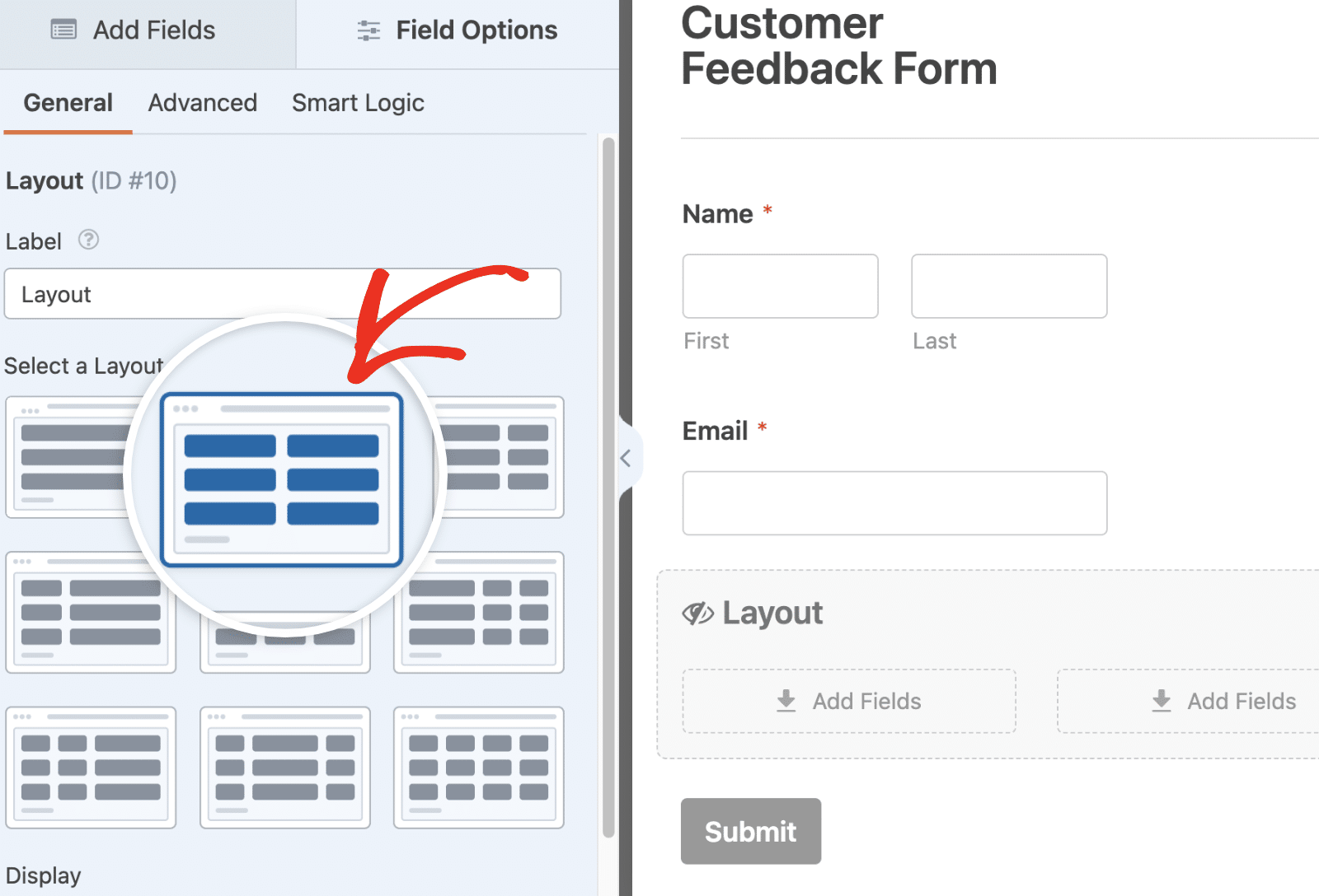 Select the 2-column layout