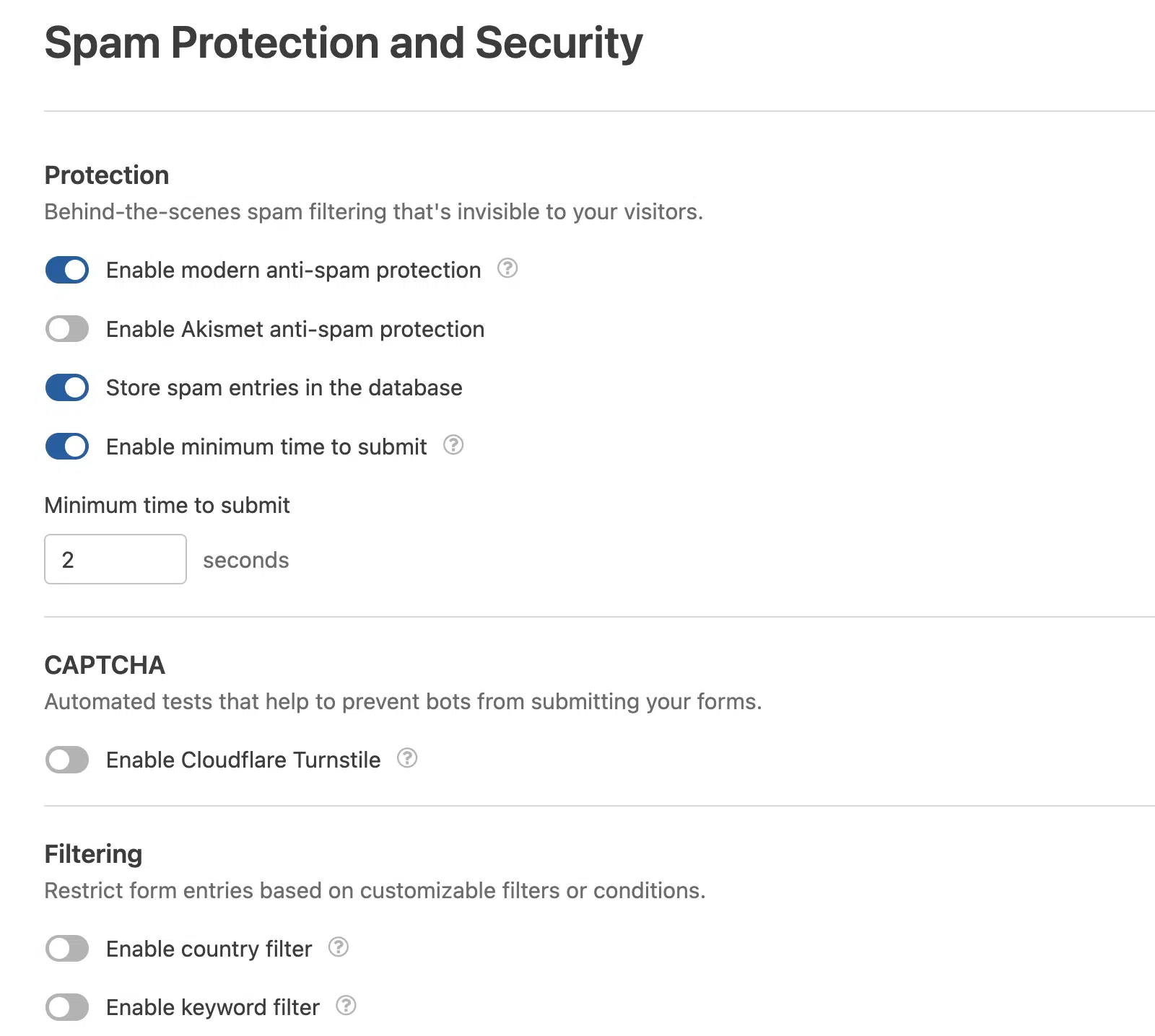 protection-anti-spam-securite - WPForms Paramètres de protection anti-spam et de sécurité de WPForms