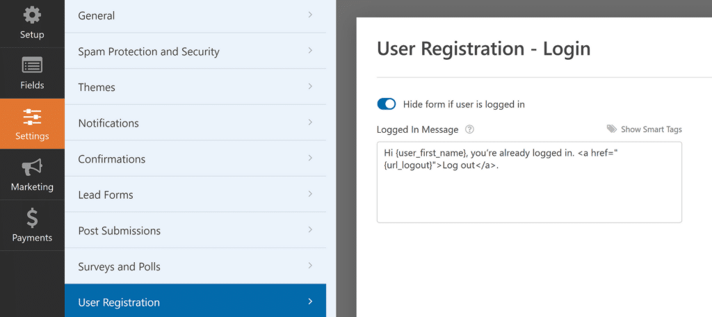 User login form settings