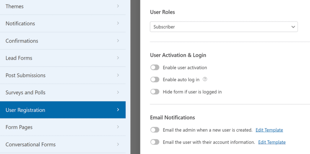 Additional user registration settings