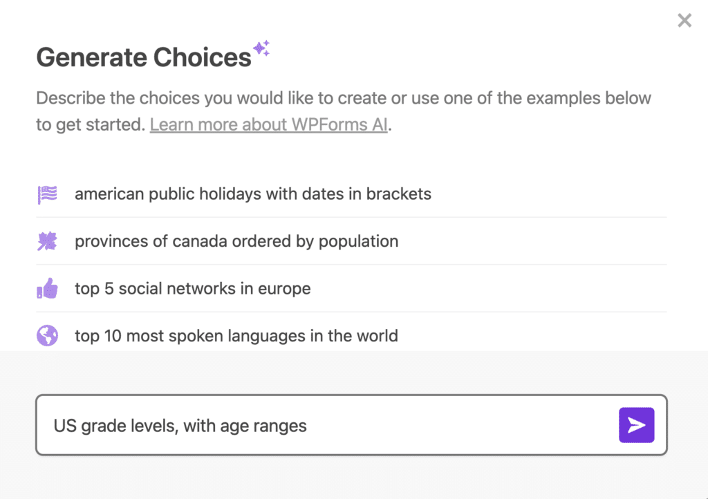 Generating choices with AI