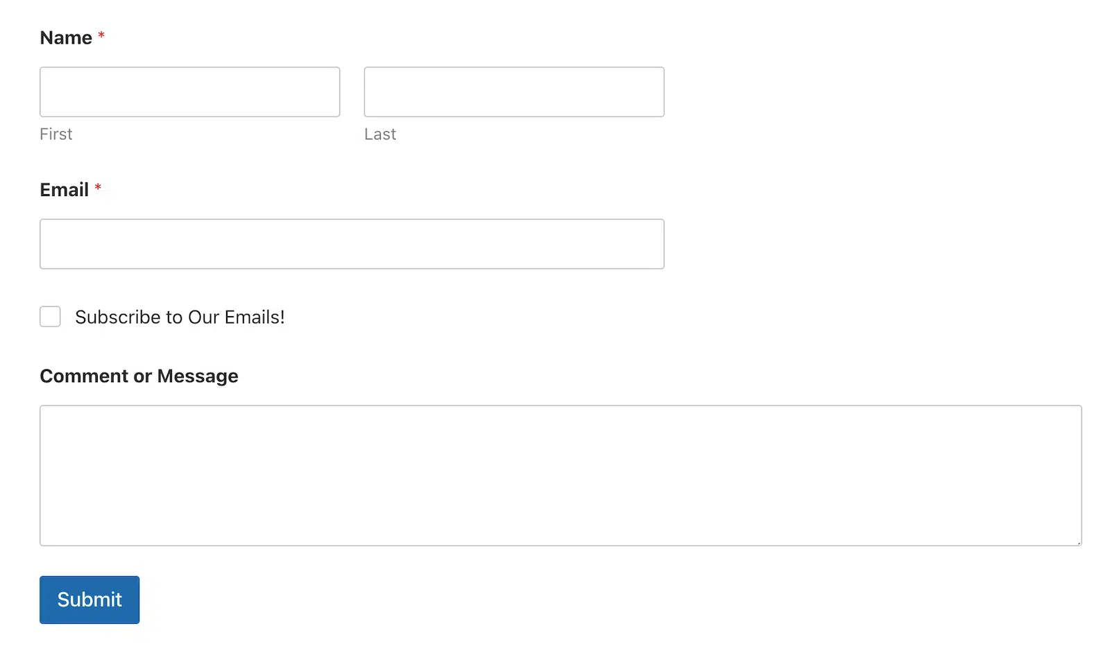 Completed form with subscription checkbox on WPForms