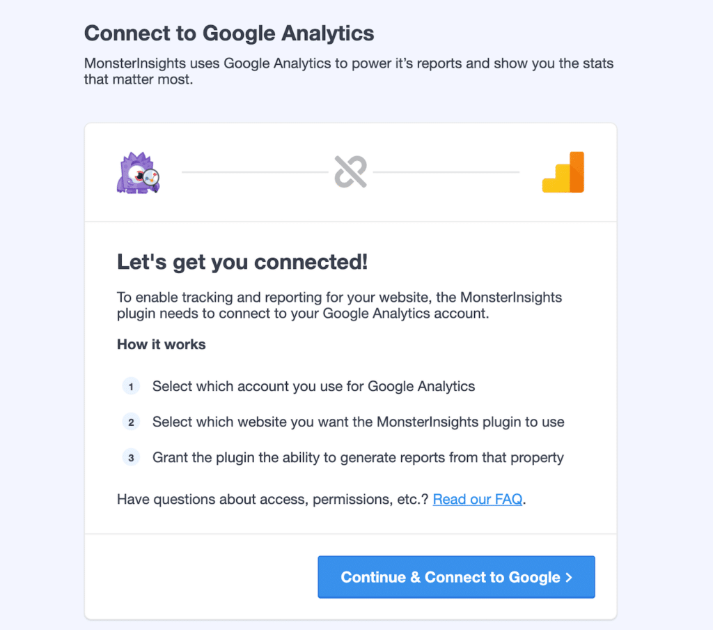 Follow the steps to set up Google Analytics in MonsterInsights.