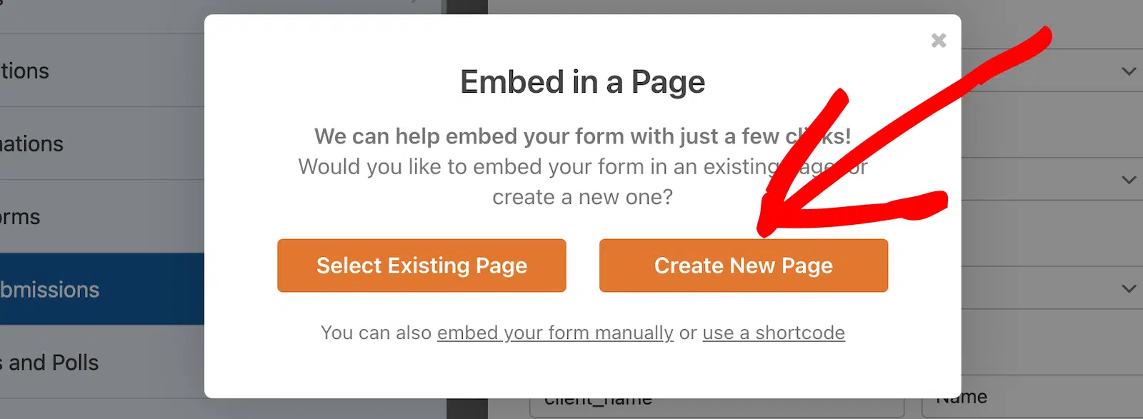 Embed your form on a new page