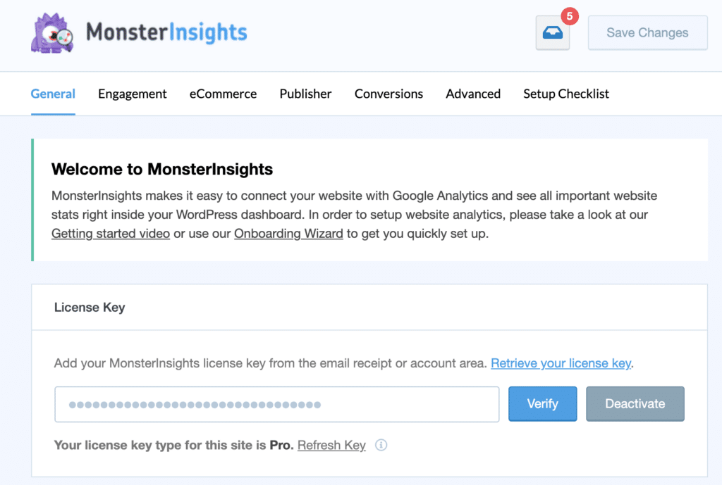 Enter your MonsterInsights license key.