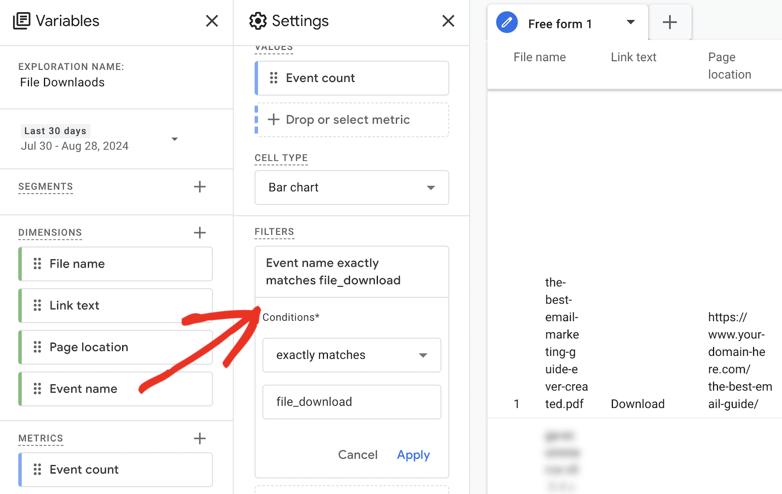 Create a custom explore report in GA4. 