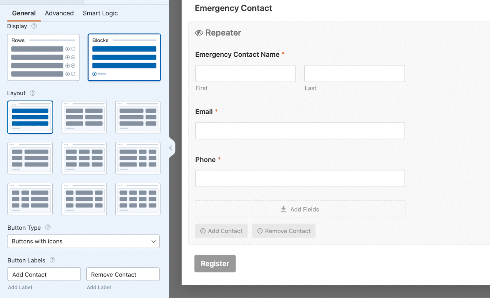 Customize the repeater field