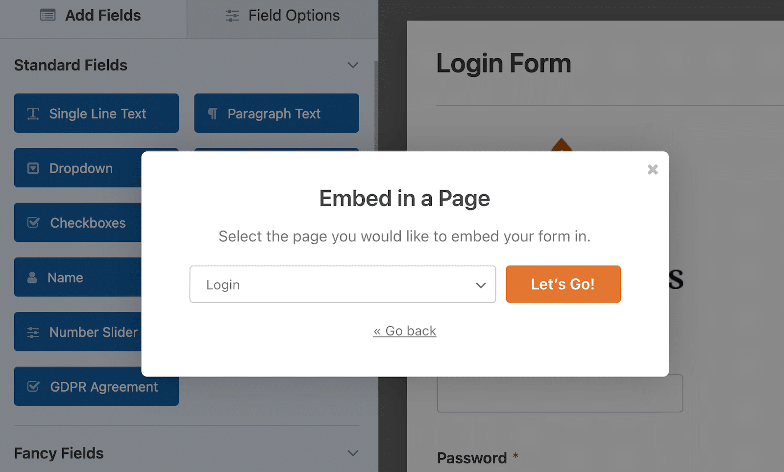 Select the page where you want to embed your form.