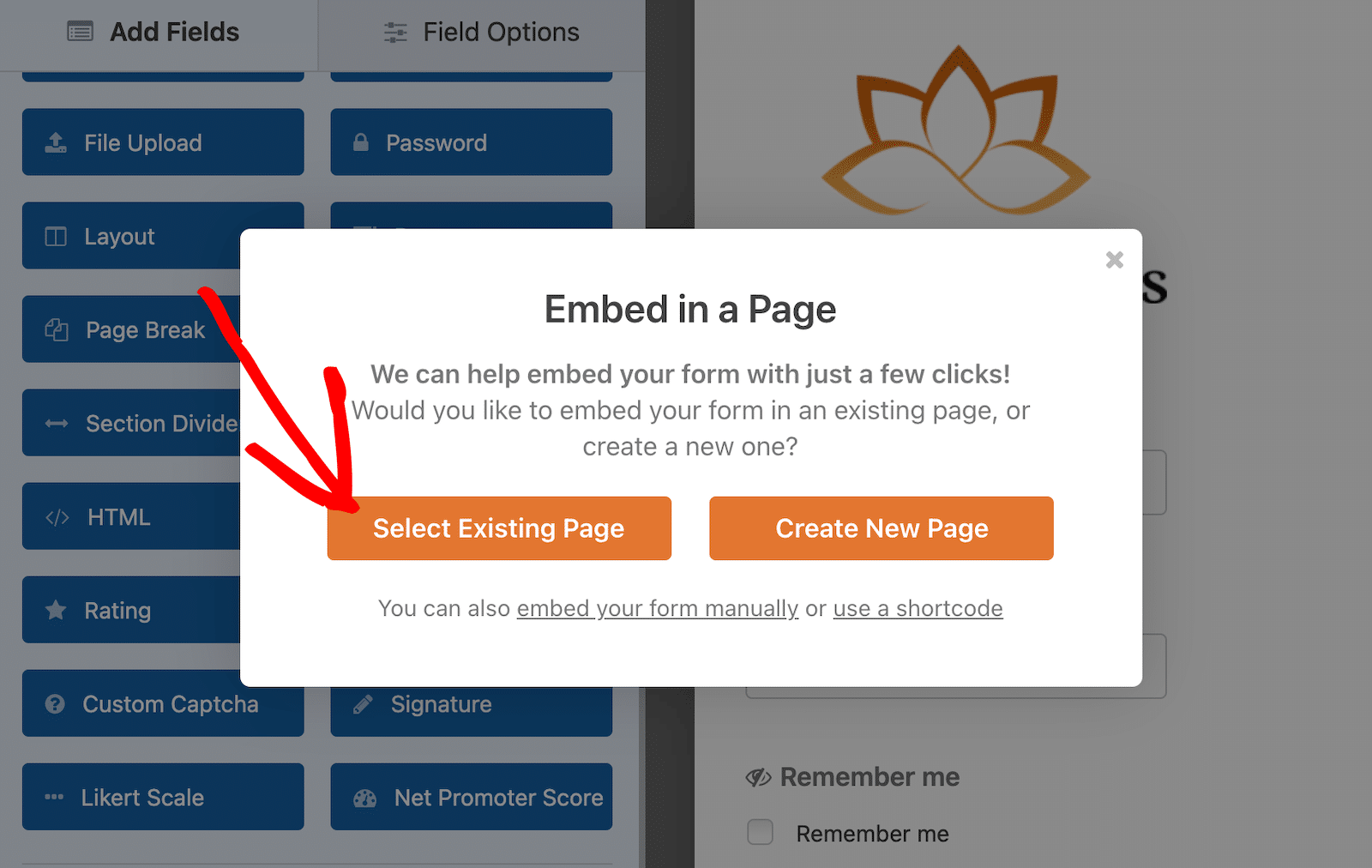 Select an existing page where you'll embed your form