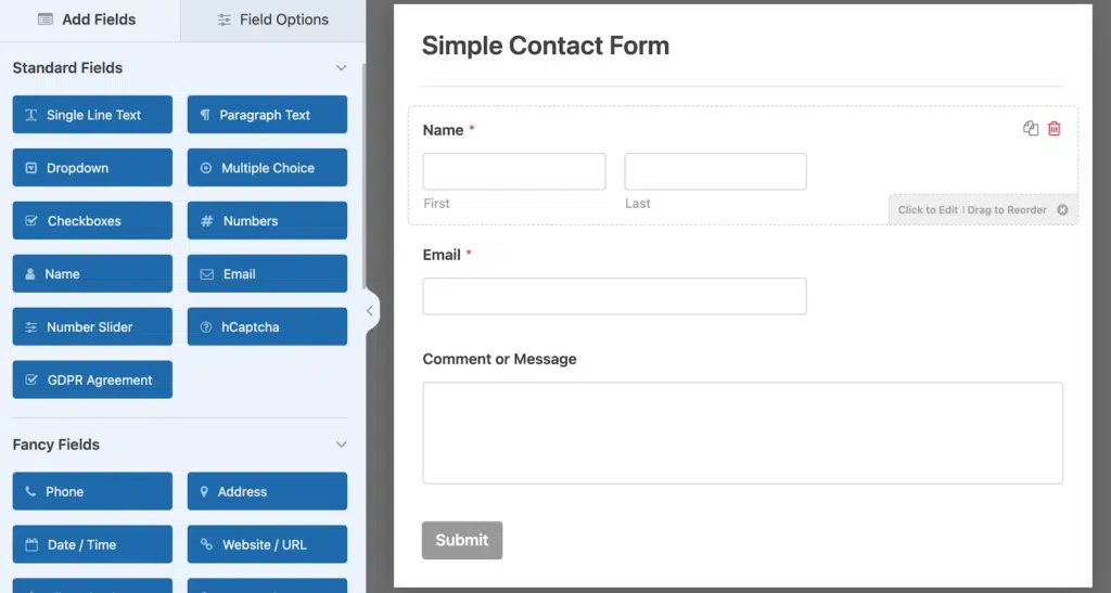 simple contact form preview