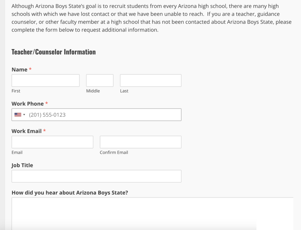 Arizona Boys State Counselor Registration Form