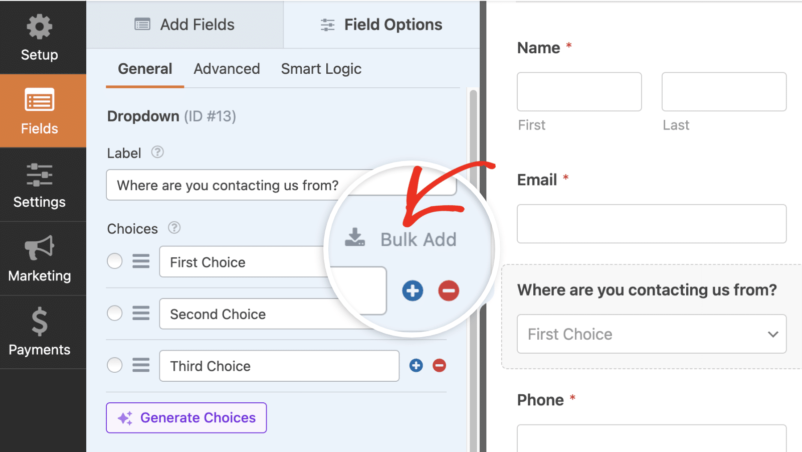 Click bulk add