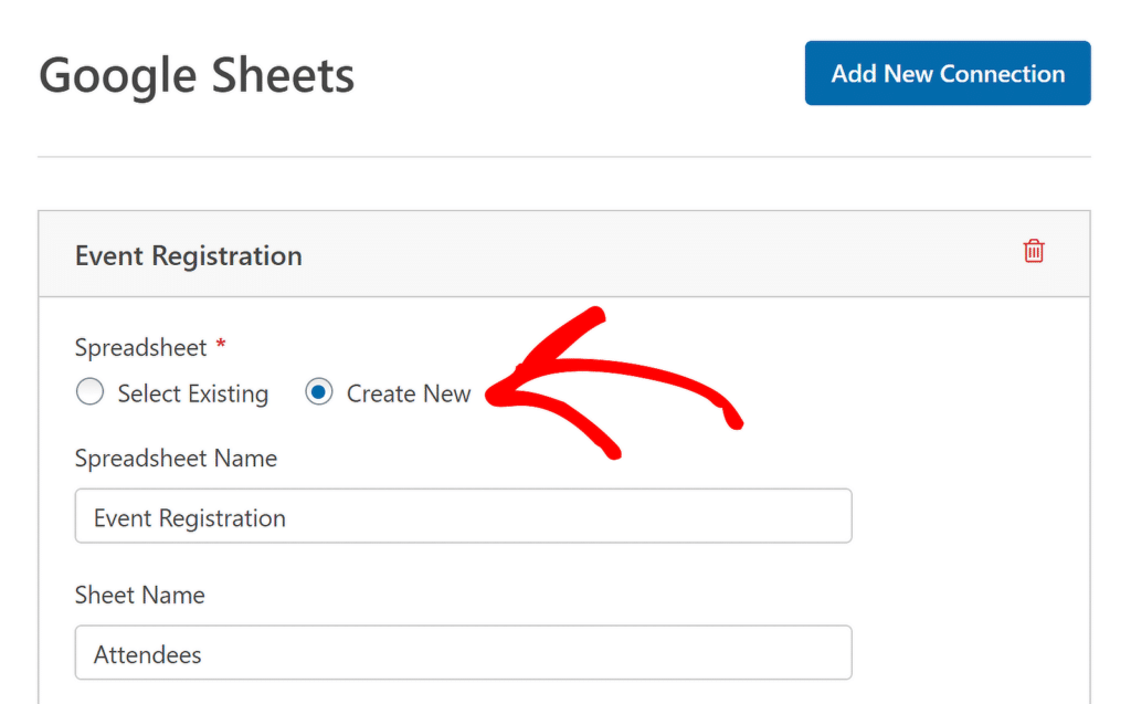 create new sheet wpforms