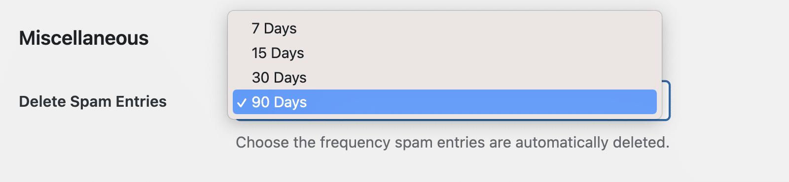 Delete spam entries options