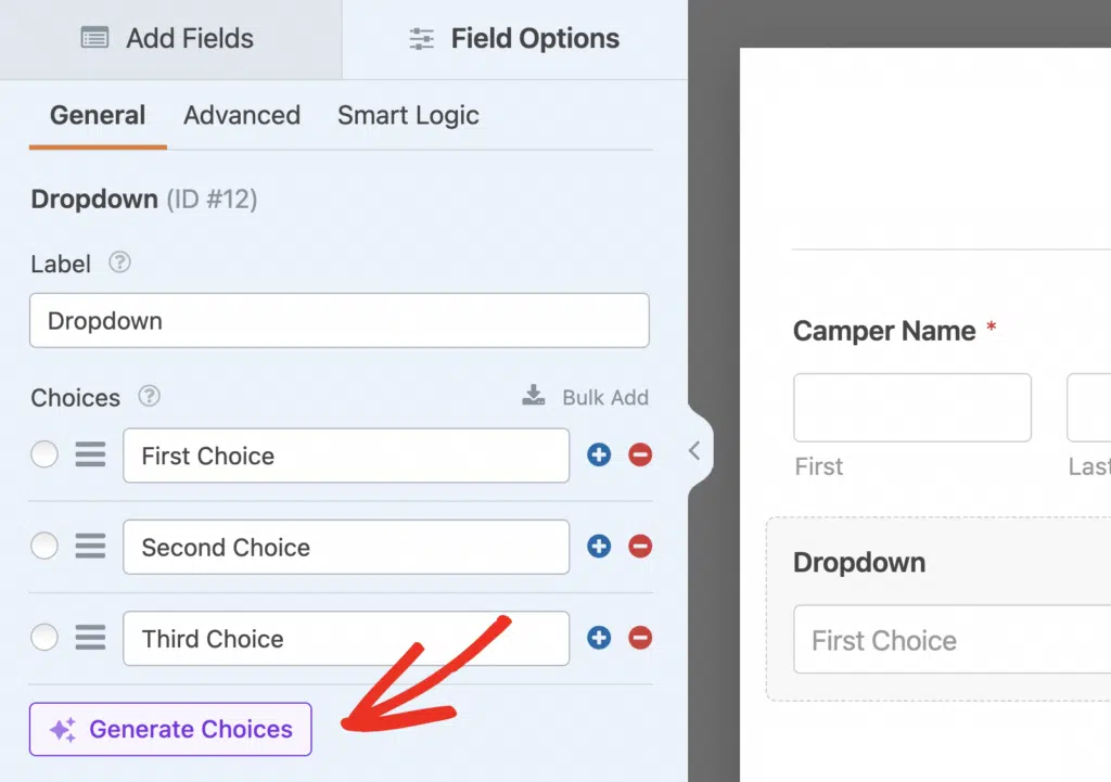 Botão AI Choices