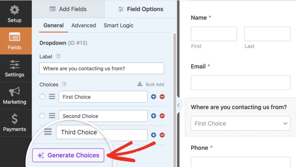 Generate Choices button