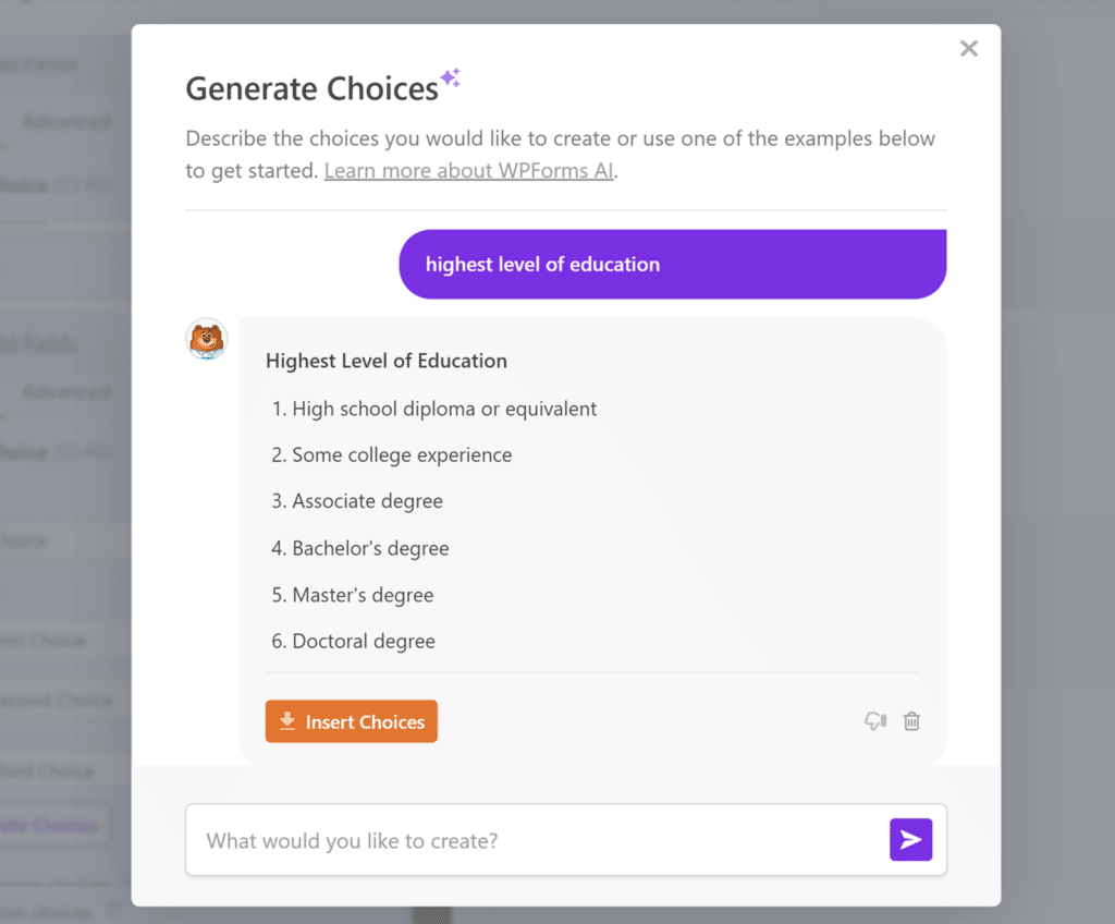 AI Generated field choices