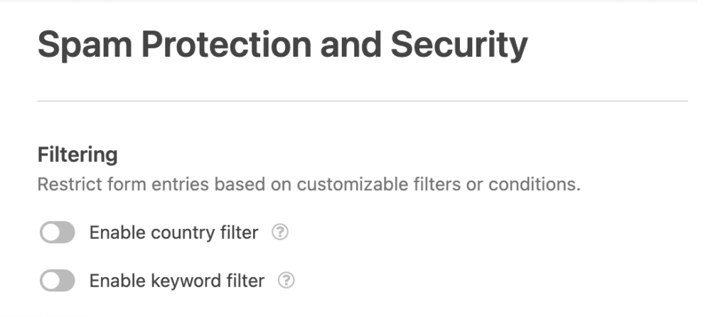 Country and keyword filters