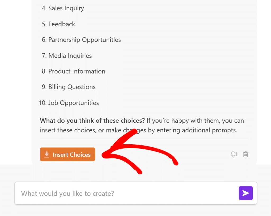 insert choices wpforms