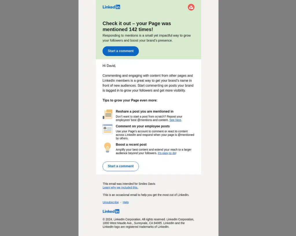 notification par e-mail linkedin