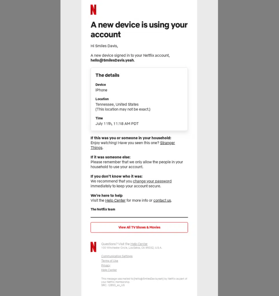 notification par e-mail netflix