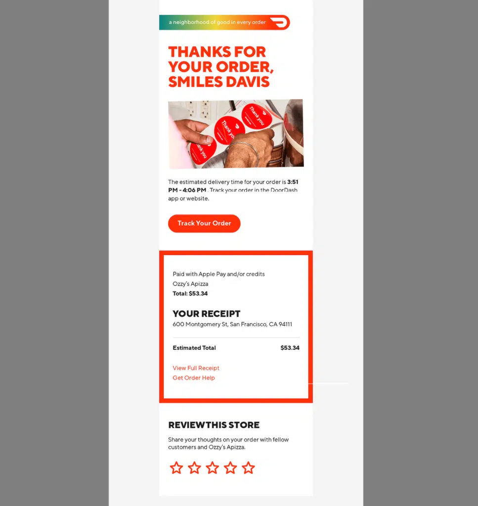 exemple de confirmation de commande