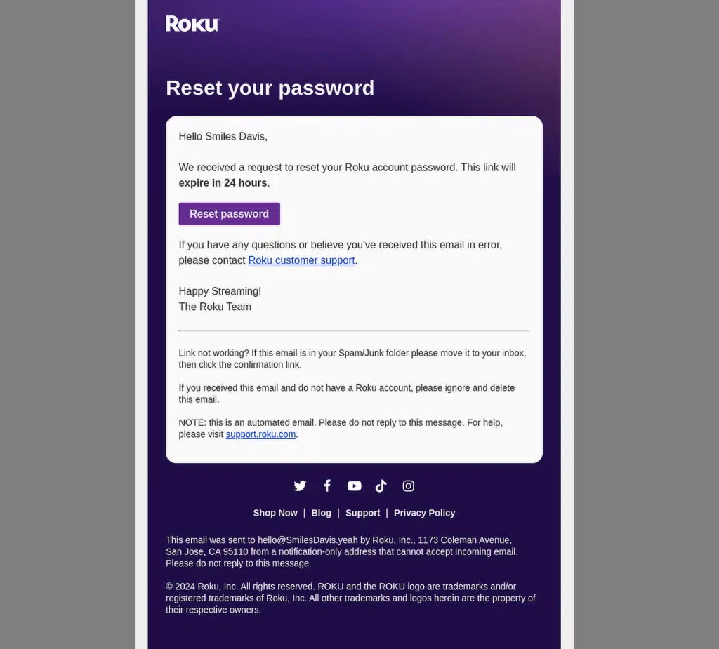 notifications par e-mail roku