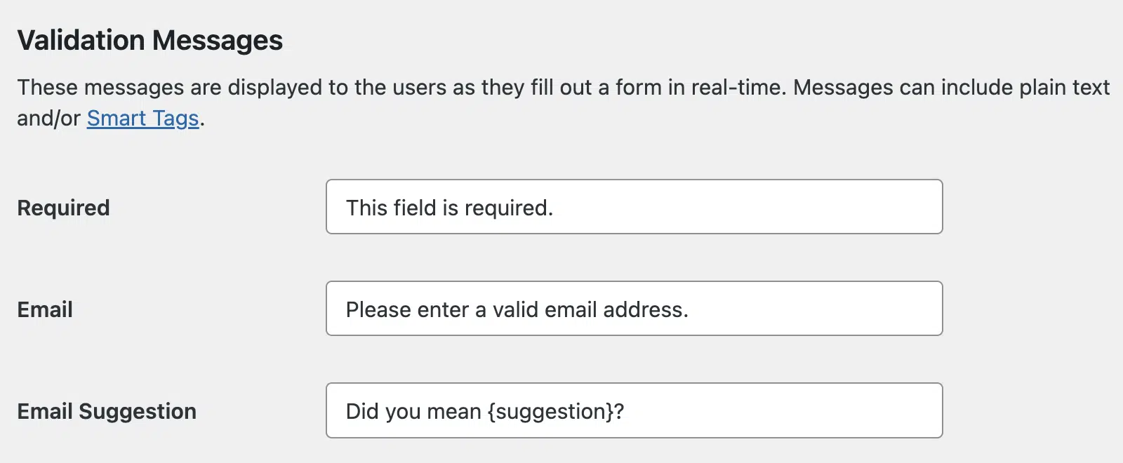 Mensajes de validación de WPForms