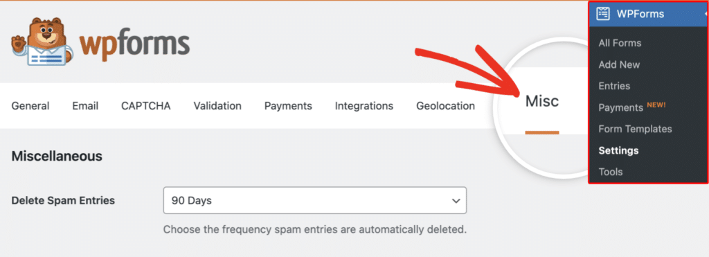 WPForms Misc settings